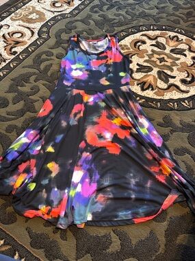 LuLaRoe Black Sleeveless Dress with Neon Splash Floral Print